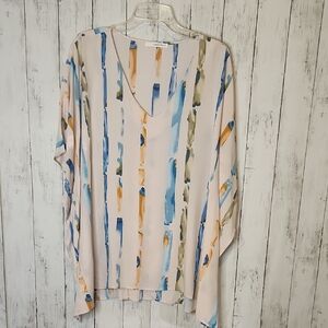 🥳Caramela Blue and Orange Striped Blouse Large